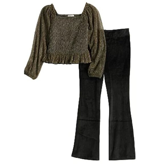 Girls 10-12 Eyeshadow 2-Piece Smocked Top and Velour Pants Set - Picture 1 of 16